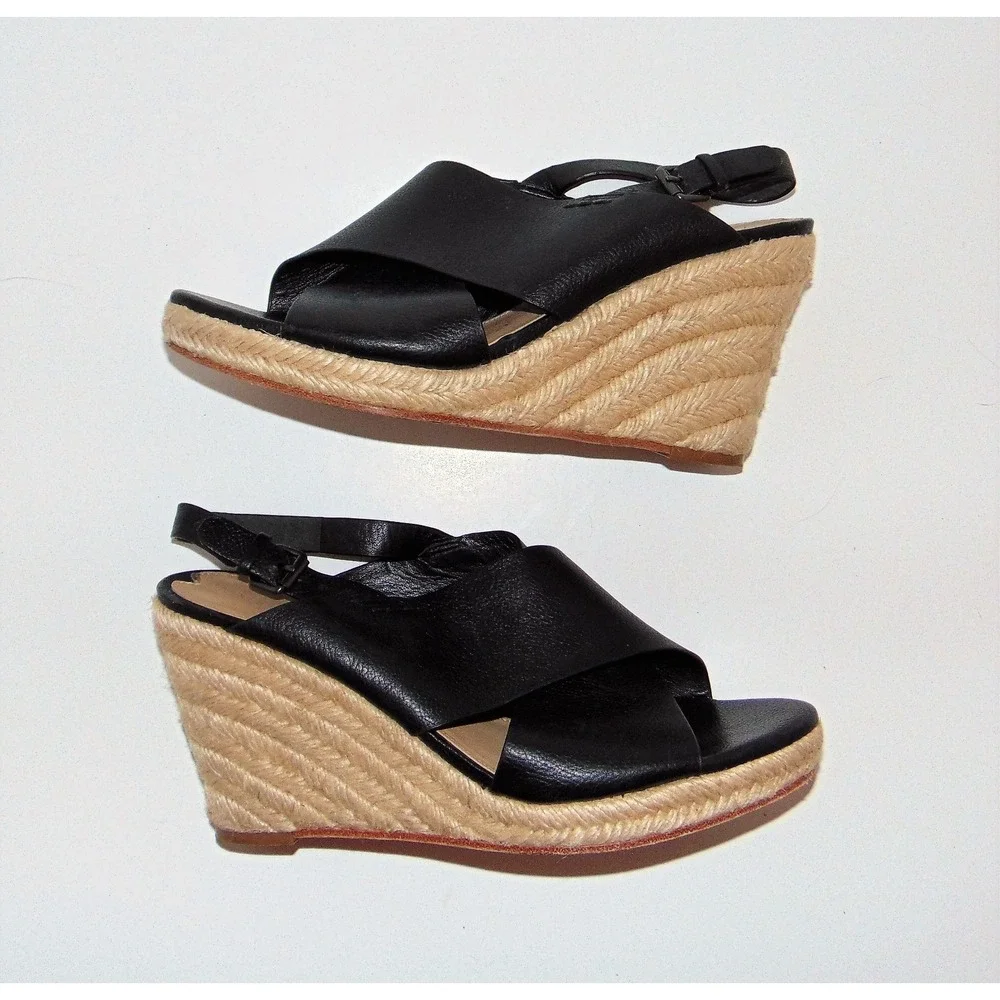 VIA SPIGA 'Rosette' Black‎ Slingback Espadrille Wedge 9.5 MSRP $250